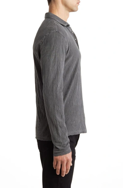 Shop John Varvatos Adam Jacquard Long Sleeve Polo In Iron Grey
