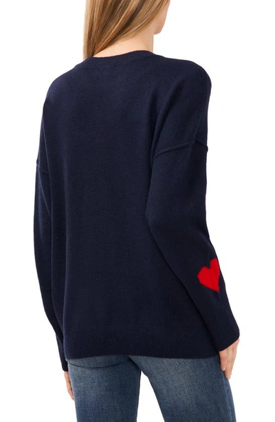 Cece Women's Short-sleeve All Over Heart Sweater In Classic Navy