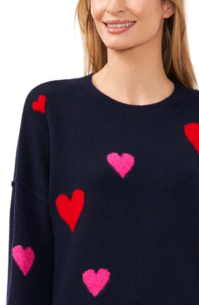 Cece Women's Short-sleeve All Over Heart Sweater In Classic Navy