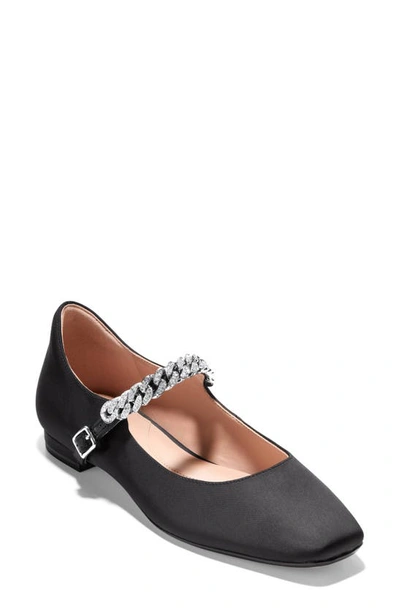 Shop Cole Haan Bridge Crystal Chain Mary Jane Flat In Black Satin