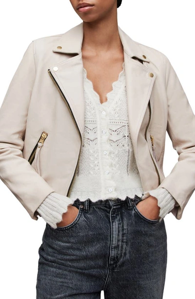 Shop Allsaints Dalby Leather Moto Jacket In Ivory White