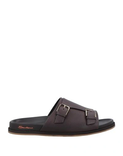 Shop Santoni Man Sandals Dark Brown Size 9 Soft Leather
