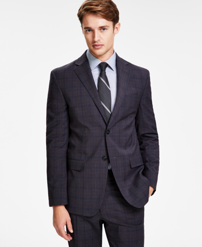 Shop Dkny Men's Modern-fit Stretch Suit Jacket In Grey Plaid