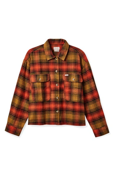 Shop Brixton Bowery Plaid Cotton Flannel Button-up Shirt In Washed Copper/ Barn Red
