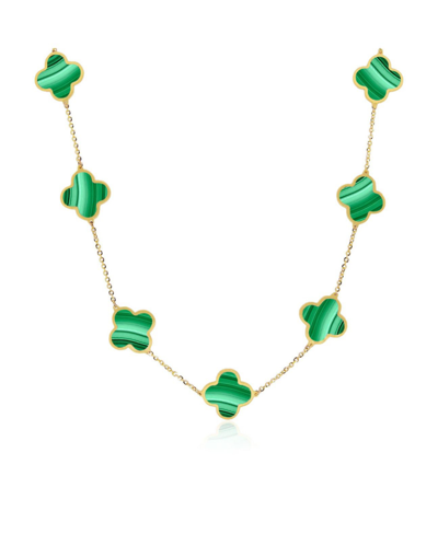 Shop The Lovery Large Malachite Clover Necklace In Green