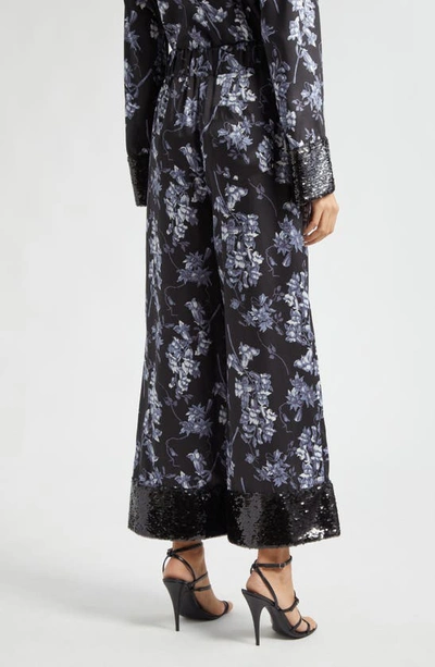 Shop Cinq À Sept Phoebe Coastal Floral Sequin Cuff Wide Leg Pants In Black Multi