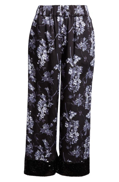 Shop Cinq À Sept Phoebe Coastal Floral Sequin Cuff Wide Leg Pants In Black Multi