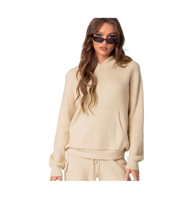 Shop Edikted Women's Wynter Oversized Knit Hoodie In Cream
