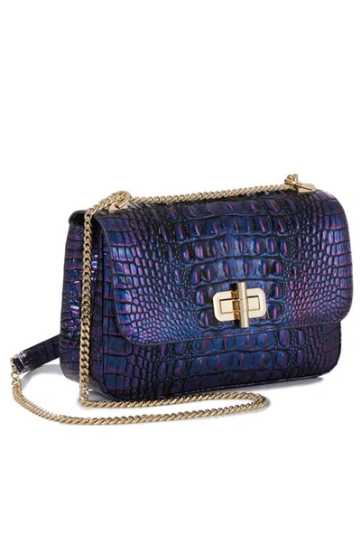 Brahmin Rosalie Croc Embossed Leather Convertible Crossbody Bag In Neptune
