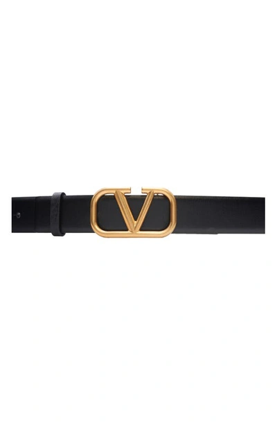 Shop Valentino Vlogo Buckle Leather Belt In 0no-nero
