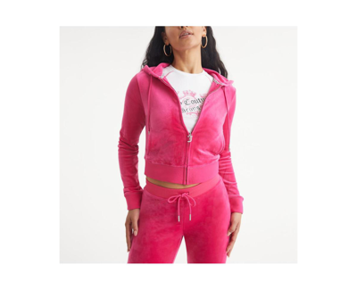 JUICY COUTURE OG Big Bling Velour Womens Zip-Up Hoodie - PINK