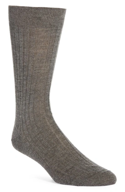 Shop Canali Ribbed Cashmere & Silk Dress Socks In Grey