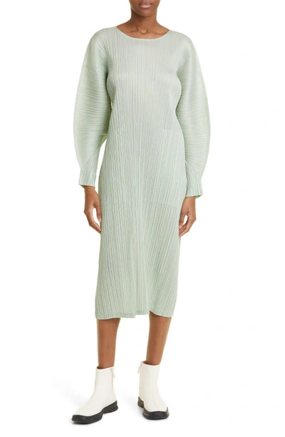 Shop Issey Miyake Monthly Colors November Pleated Long Sleeve Midi Dress In Sage Green