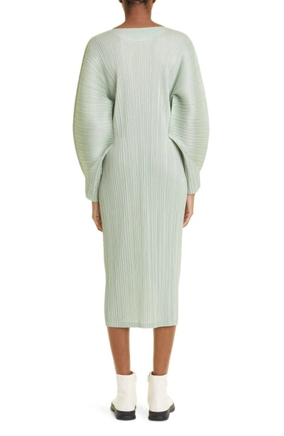 Shop Issey Miyake Monthly Colors November Pleated Long Sleeve Midi Dress In Sage Green