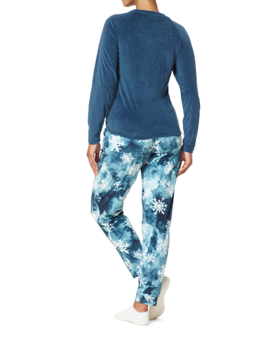 Shop Hue Women's Glacier Flake Fleece Pajama Set, 4 Piece In Eggshell Blue