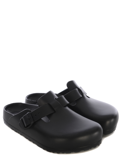 Birkenstock Boston Suede-trimmed Leather Clogs In Black