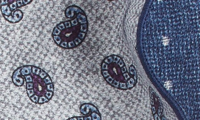Shop Edward Armah Polka Dot & Paisley Print Reversible Silk Pocket Circle In Gray