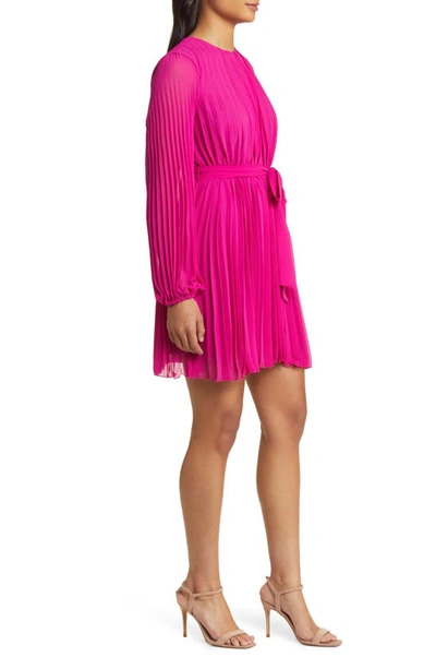 Shop Sam Edelman Long Sleeve Pleated Georgette Dress In Dark Pink