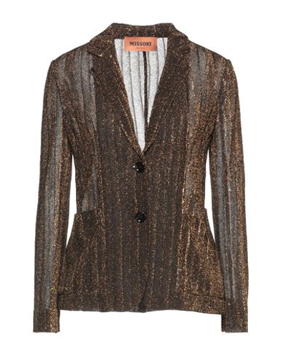 Shop Missoni Woman Blazer Dark Brown Size 10 Viscose, Metallic Fiber, Polyester, Polyamide