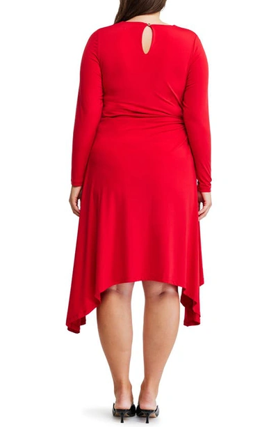 Shop Estelle Ruched Asymmetric Hem Long Sleeve Jersey Midi Dress In Scarlet Red