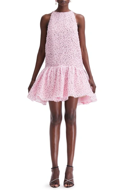 Shop Oscar De La Renta Eyelash Tweed Sleeveless Drop Waist Dress In Pink/ Black