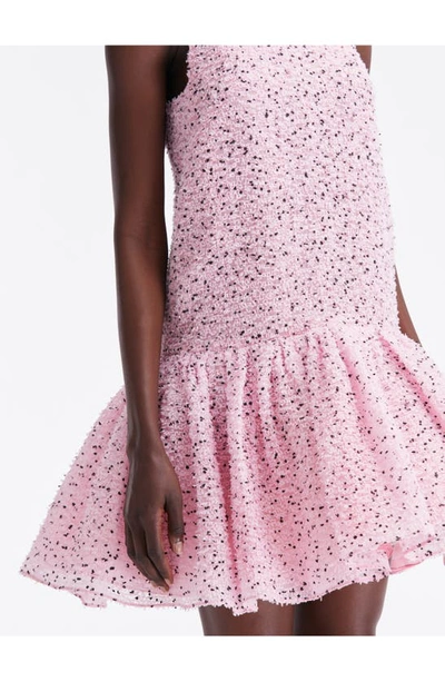 Shop Oscar De La Renta Eyelash Tweed Sleeveless Drop Waist Dress In Pink/ Black