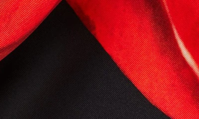 Shop Alexander Mcqueen Tulip Print Silk Square Scarf In Black/ Red