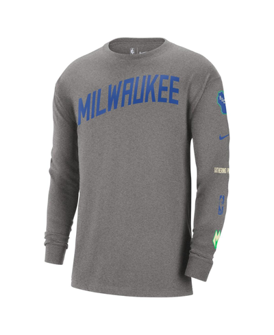 Shop Nike Men's  Charcoal Milwaukee Bucks 2023/24 City Edition Max90 Expressive Long Sleeve T-shirt