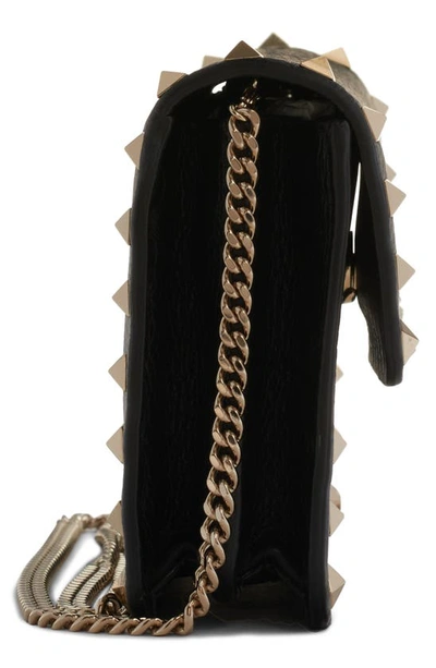Shop Valentino Rockstud Leather Wallet On A Chain In 0no Nero