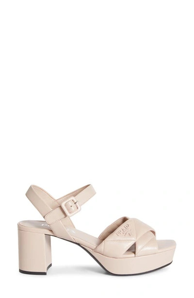 Prada Vernice Patent Leather Crisscross Platform Sandals In Light Pink