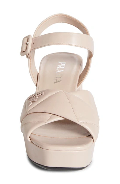 Prada Vernice Patent Leather Crisscross Platform Sandals In Light Pink