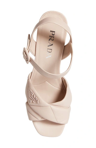 Prada Vernice Patent Leather Crisscross Platform Sandals In Light Pink