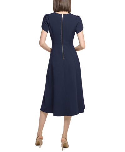 Shop Calvin Klein Petite Tulip-sleeve V-neck Midi Dress In Indigo