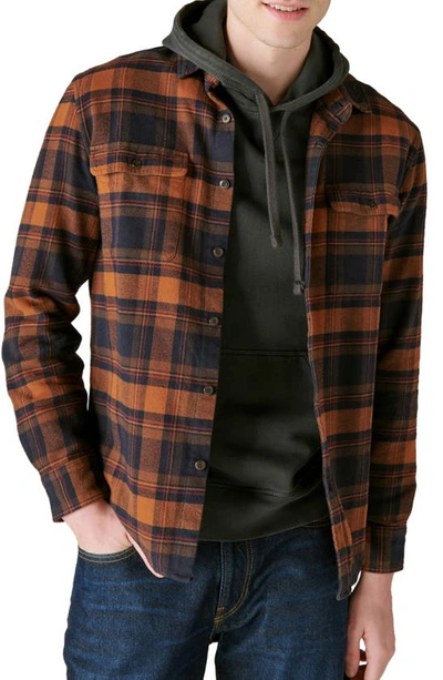 Shop Lucky Brand Plaid Flannel Workwear Button-up Shirt In Navy/orange