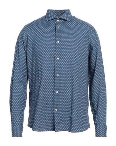 Shop Drumohr Man Shirt Azure Size M Linen In Blue