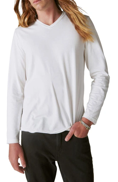 Shop Lucky Brand Venice Burnout V-neck Long Sleeve Cotton Blend T-shirt In Marshmallow