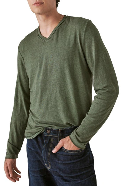 Shop Lucky Brand Venice Burnout V-neck Long Sleeve Cotton Blend T-shirt In Pine Ridge
