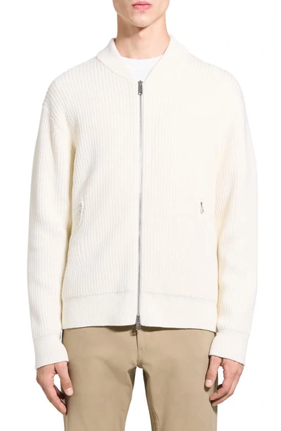 Theory Cotton-cashmere Zip-up Cardigan In Ivory