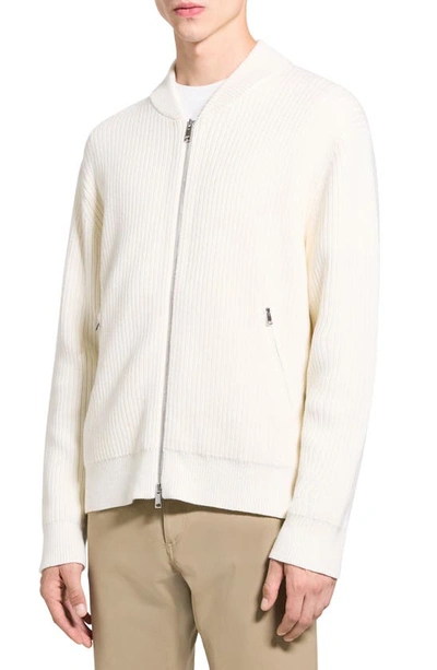 Shop Theory Ryke Cashton Rib Cotton & Cashmere Blend Zip-up Cardigan In Ivory