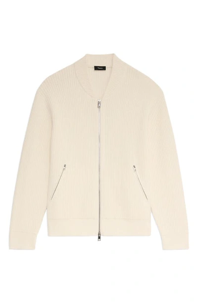 Shop Theory Ryke Cashton Rib Cotton & Cashmere Blend Zip-up Cardigan In Ivory