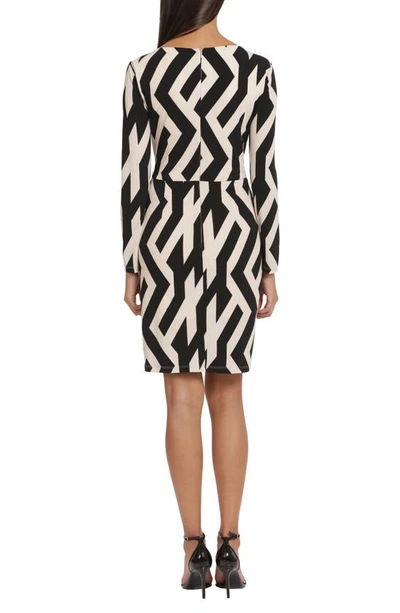 Shop Donna Morgan For Maggy Print Long Sleeve Twisted Waist Dress In Black/ Beige