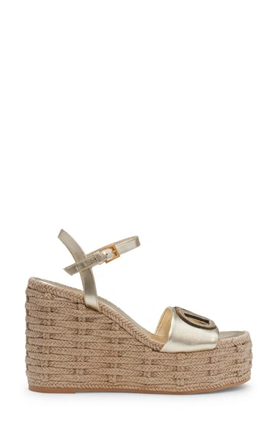 Shop Valentino Vlogo Espadrille Wedge Sandal In Platino/ Antique/grey