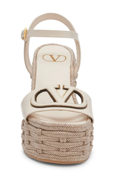 Shop Valentino Vlogo Espadrille Wedge Sandal In Light Ivory/ Antique/grey
