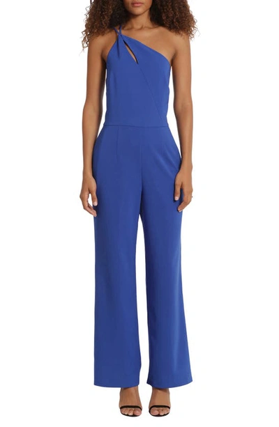 Shop Donna Morgan For Maggy Twisted One-shoulder Jumpsuit In Mazarine Blue