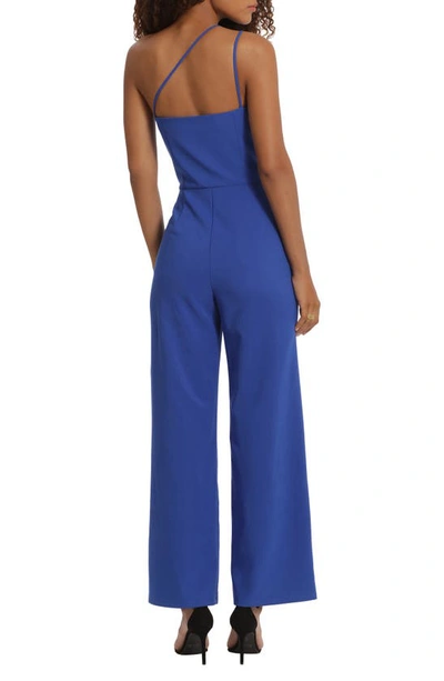 Shop Donna Morgan For Maggy Twisted One-shoulder Jumpsuit In Mazarine Blue