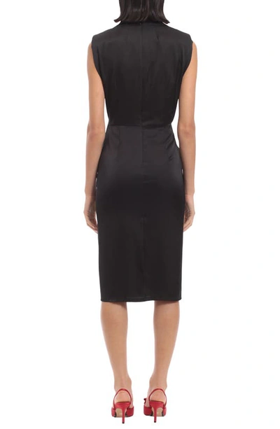 Shop Donna Morgan For Maggy Gathered Sleeveless Satin Cocktail Dress In Black