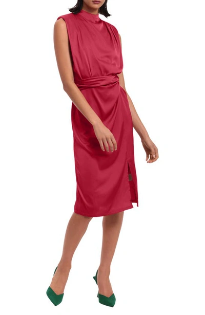 Shop Donna Morgan For Maggy Gathered Sleeveless Satin Cocktail Dress In Vivacious