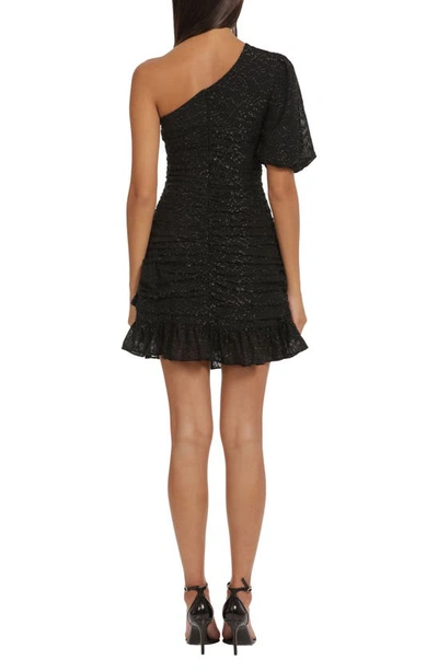 Shop Donna Morgan For Maggy Sparkle One-shoulder Ruffle Hem Dress In Black