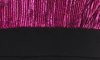 Dress The Population Everette Metallic Bodice Mixed Media Jumpsuit In Black-fuchsia