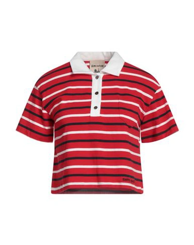 Shop Semicouture Woman Polo Shirt Red Size L Cotton, Elastane